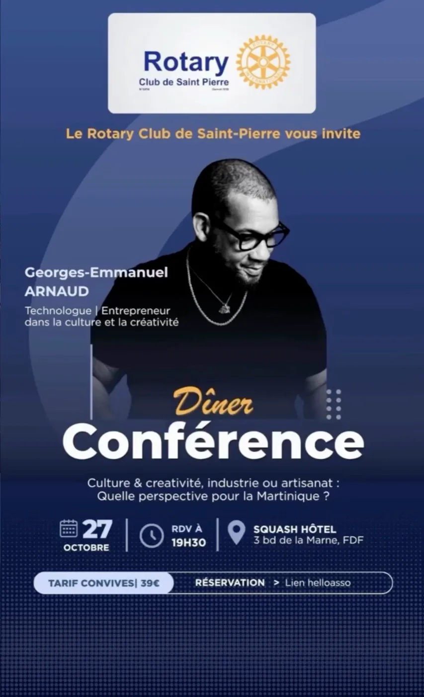 Dîner-conférence du Rotary Club de Saint-Pierre, mardi 27 octobre à 19 h 30